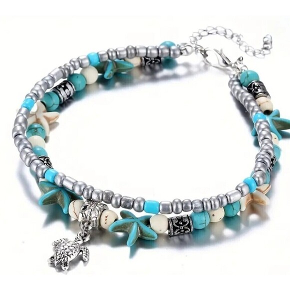 Bohemian Style Turtle Shape Pendant Anklet Stackable Barefoot Beach Ankle Bracel - Picture 5 of 5